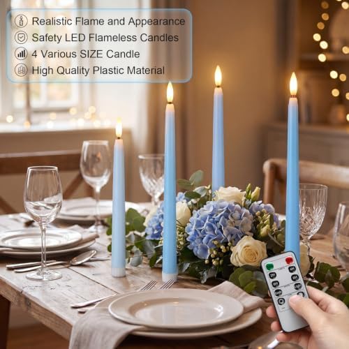 Rossesay 16 Pcs Ocean Blue Flameless Taper Candle with Remote Timer - Image 2