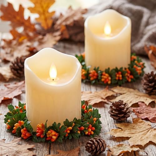 Daifunli 2 Pcs Fall Candle Rings Wreaths for Pillar 3.9 Inch Pip Berry - Image 7