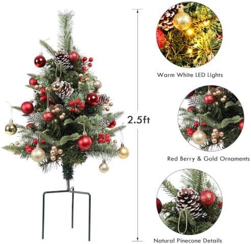 2 Pack 2.5FT Pre-Lit Pathway Christmas Trees Outdoor, 35 LED Lights - Image 2