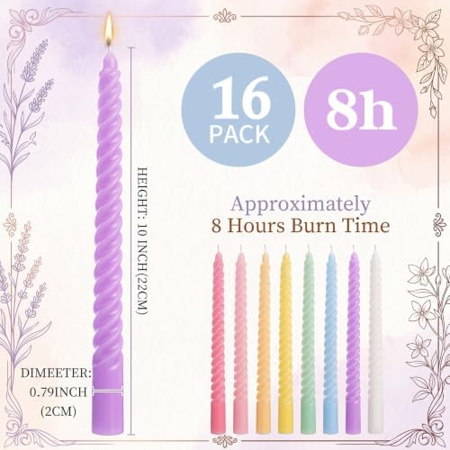 MTLEE 16 Pcs Long Taper Candlestick Bulk 10 Inch Smokeless, Candy - Image 3