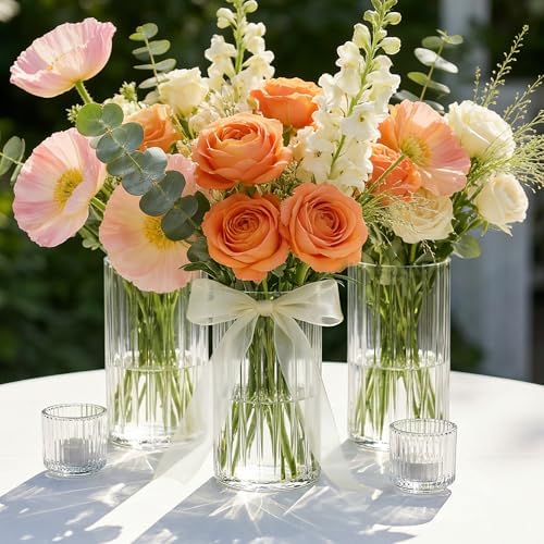 12pcs Stripe Glass Cylinder Vases for Centerpieces, 6 Inch Tall Flower Vase for Wedding Decorations, Hurricane Vases Floating Candle Holder for Table Centerpiece Wedding Home Décor - Image 2
