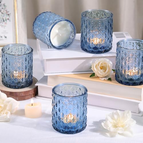 8 Pcs Large Votive Candle Holders Blue Tea Light Candle Holders - Image 3