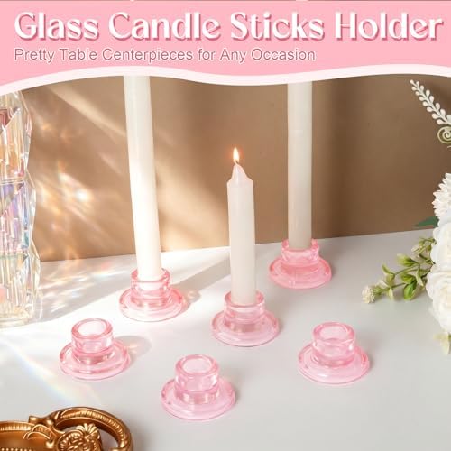 30 Pcs Glass Taper Candle Holders Pink Candlestick Holders - Image 3