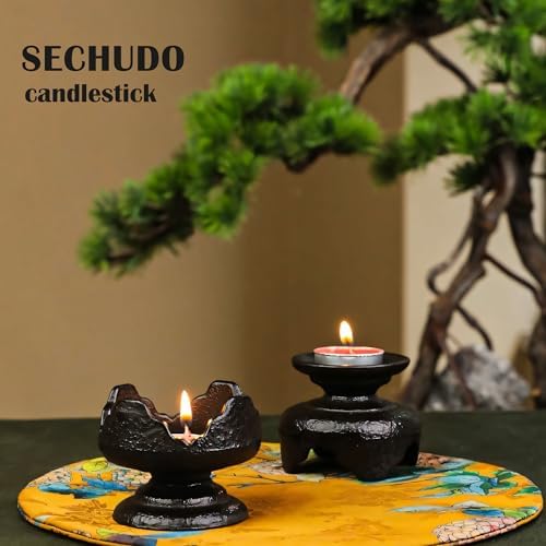 Japanese Style Cast Iron Candle Holder, Small Handmade Vintage Candlestick Holders, Rustic Pillar Candle Holder, Farmhouse Candle Stand for Fireplace Shelf Home Decor (2.24" Tall Pattern) - Image 4
