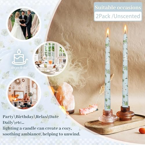 Light Blue Small White Flower Taper Candles Set of 2- Beautiful Handmade Aesthetic Candle-Home Decor Elegance to a Wedding Decor or Garden Party Table-10Inch Small White Flower - Image 5