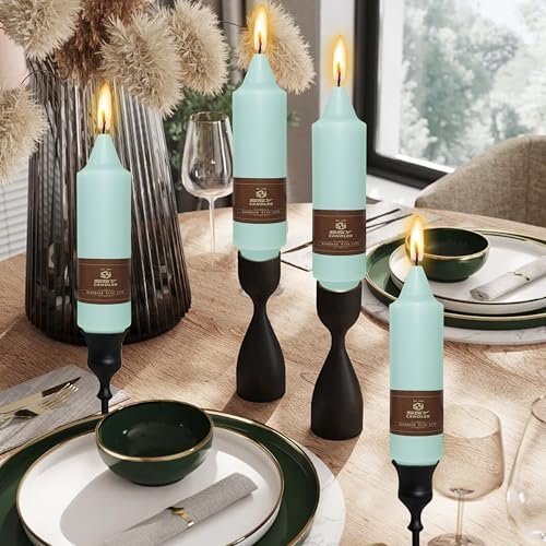 5 Inch Short Chunky Mint Green Taper Candles Hand Poured Smokeless Unscented Thick Taper Candles Set of 4 for Wedding Nautical Housewarming Gift Dinner Cozy Hygge - Image 6