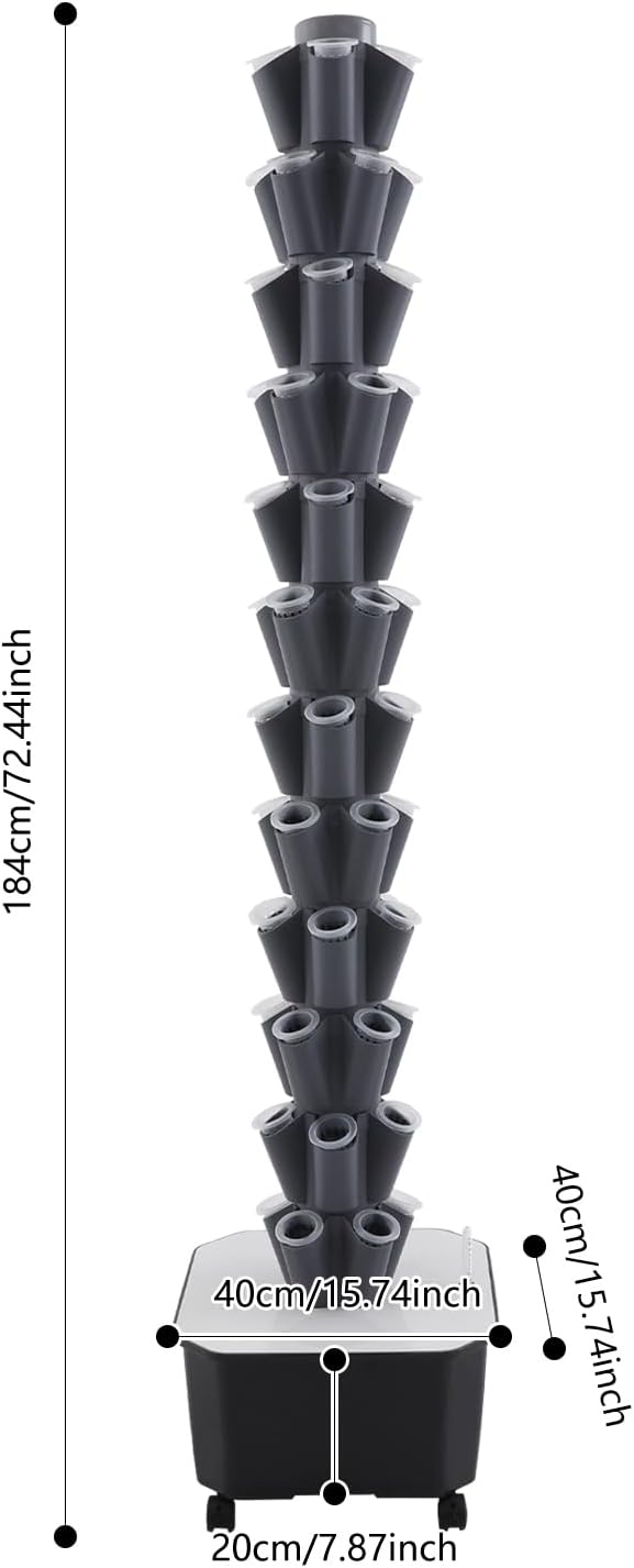 Hydroponic Grow Tower 12 Tiers 60 Holes, 6.6Gal Indoor Vertical Garden System with Water Pump, Automatic Water Circulation - Garden Hydroponic Growing Kit for Leafy Vegetables, Herbs, Strawberries