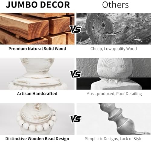 Farmhouse Large Candle Holders for Pillar Candles, Rustic Wooden Beaded Candle Holder, Perfect for Table Centerpieces, Coffee Table or Fireplace Mantel, 3 Piece Set (White) - Image 3