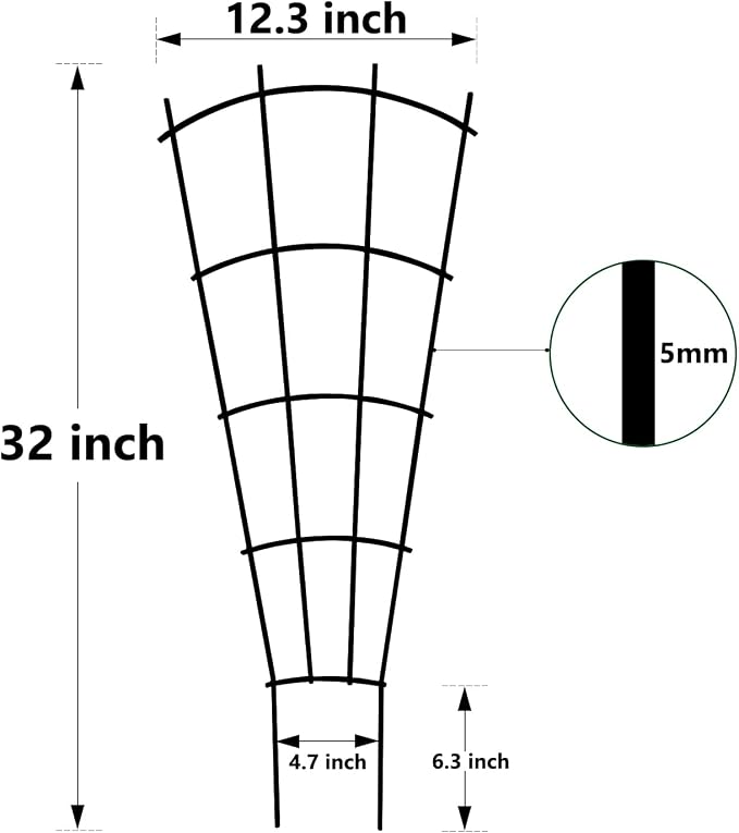 Thealyn 4 Pack 32" Metal Plant Trellis for Pots & Garden Beds, Rustproof Support for Indoor Outdoor Climbing Plants, Vines, Flowers, Fan Shaped, Black