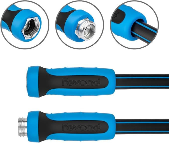 FEVONE Heavy Duty Garden Hose 105 ft, Hybrid Polymer Water Hose | Flexible, Leak-Free, Lightweight, 5/8 ID, 600 PSI, 3/4 GHT Aluminum Fittings with Swivel Handles