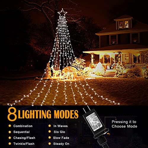 Outdoor Christmas Decorations Star String Lights, 320 LED 11.5 ft Waterfall Tree Lights with 8 Lighting Modes Christmas Star Lights for Indoor Outdoor Yard Home Festival Party Xmas New Year Decor - Image 6