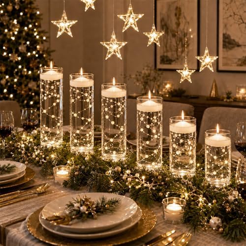Centerpieces for Tables 24PCS, Floating Candles, Glass Vases, Pearl Strings - Image 3