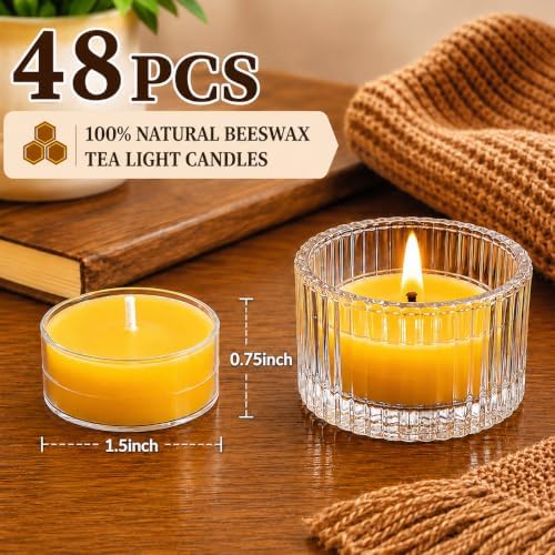 Beeswax Tea Lights Candles 48 Pack, 4 Hours Clean Burn - Image 5