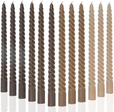 MAITREYA Brown Taper Candles Stick Spiral Twisted Candles-Set of 12 for Decoration Weddings Party Church-Unscented Dripless Candles,10inch(F-Gradient Brown) by MAITREYA