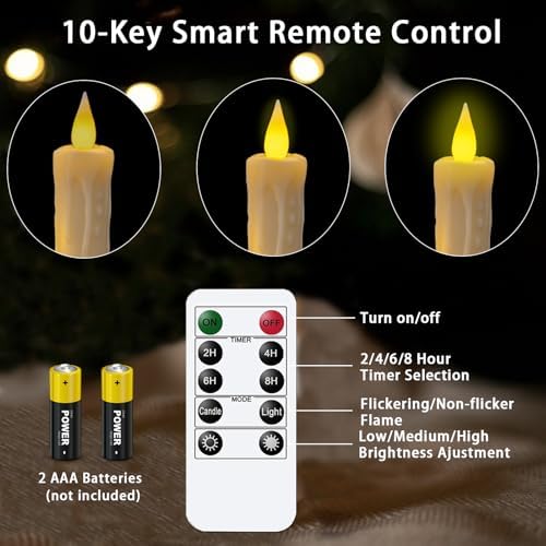 KSWING Upgraded Real Wax LED Flameless Taper Candles with Remote, 6 PCS Ivory Dripping Candlesticks Battery Operated 3D Flickering - 9.6" Long Realistic Fake Candle Sticks for Home/Wedding/Xmas Decor - Image 4