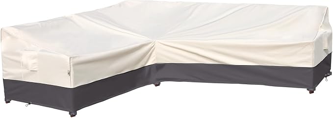 Outdoor Sectional Cover Patio Furniture Covers Waterproof Rip-Stop Anti-UV 600D Heavy Duty Couch Sofa Cover with 3 Air Vent (Beige & Charcoal, L-Shaped-85''X110'')