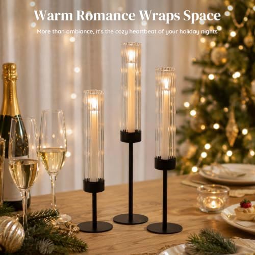 Glasseam Hurricane Taper Candle Holders, 3Pcs Black Candlestick for Mantle - Image 6