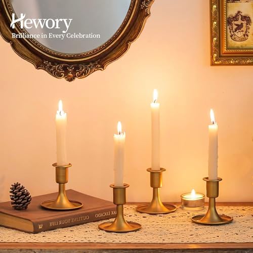 Gold Taper Candle Holder Set of 12, Hewory Short Skinny Brass Candlestick Holders, Vintage Small Low Metal Candles Sticks for Wedding Centerpieces Christmas Birthday Party Holiday Dinning Table Decor - Image 4