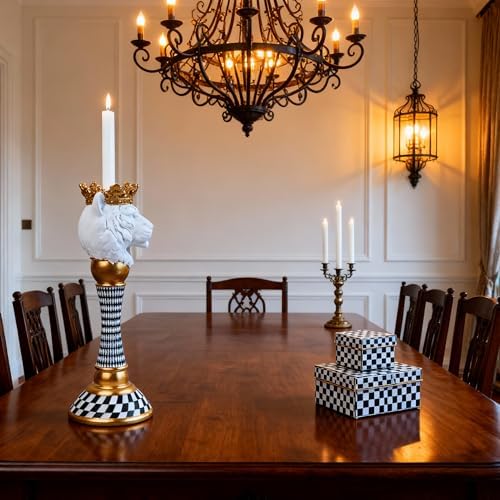 Checkered Animal Candle Holders, Resin Black White Checkered Tiger Head Candlestick Holders, Cute Black-and-White Pillar Candle Stand Home Decorations (Tiger) - Image 7