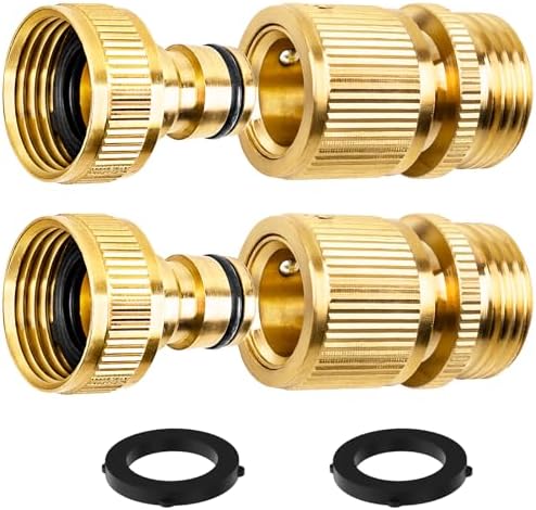 2PCS Garden Hose Quick Connect, Durable Quick Connect Hose Fitting, Heavy Duty 3/4 GHT Brass Quick Coupler for Pressure Washers, Sprinklers and Watering Systems by Nraxiot