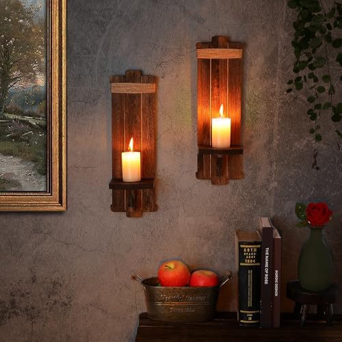 Alphatool Handmade Wooden Candle Sconces Set of 2 Farmhouse Wall Decor - Image 2
