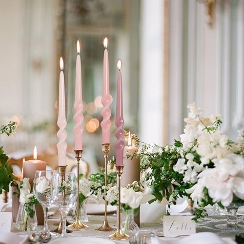 Gradient Pink Smokeless Candles Handmade Twisted Taper Candle 9.5 Inch Unscented Spiral Candlesticks for Dinner Holiday Wedding Home Decor 4 PCS - Image 6