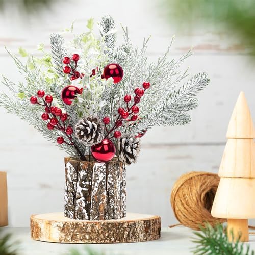 2 Pack Christmas Table Decorations, 14 Inch Christmas Centerpiece Small Potted Christmas Tree with Lights, Pine Cones and Berries, Xmas Artificial Plants for Tables, Home, Mantel Holiday Decor - Image 3