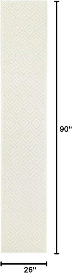 Nourison Home Versatile Ivory White 2'2" x 7'6" Area Rug - Easy Clean, Non Shedding, Bed Room, Living Room, Dining Room, Kitchen (8' Runner)