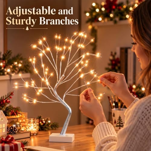 EAMBRITE Fairy Light Tree, 108 Led Light up Trees Decor Indoor, 8 Modes Fairy Light Spirit Tree for Christmas Decorations, USB& Battery Tabletop Bonsai Tree for Home Bedroom Decorations (2 PK, Sliver) - Image 6