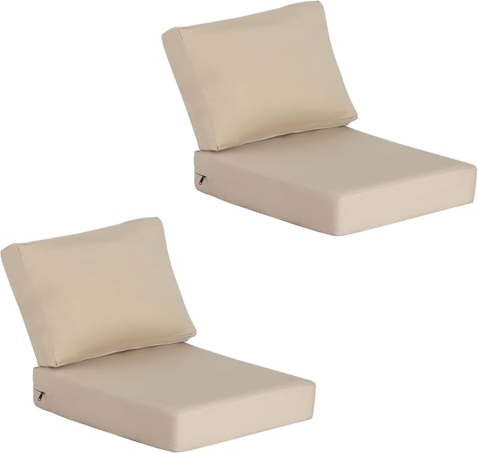 Sunbrella Outdoor Patio Chair Cushions Set, 23.5"x27" Outdoor Deep Seat Patio Cushions Set of 2,Water-Resistant Weather Resistant with YKK Zippers,Sunbrella Canvas Antique Beige