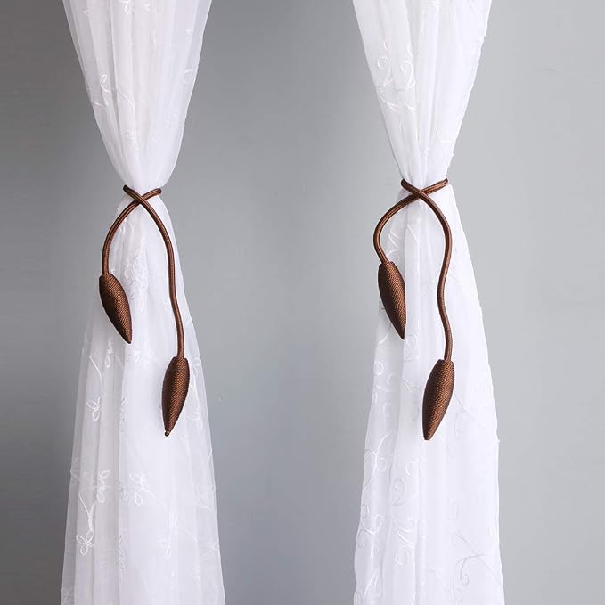 Valea Home 2 Pieces Curtain Tiebacks Clips Creative Window Drape Twist Tie Backs European Style Custom Made Curtain Holders Decorative Draperies Holdbacks, Coffee