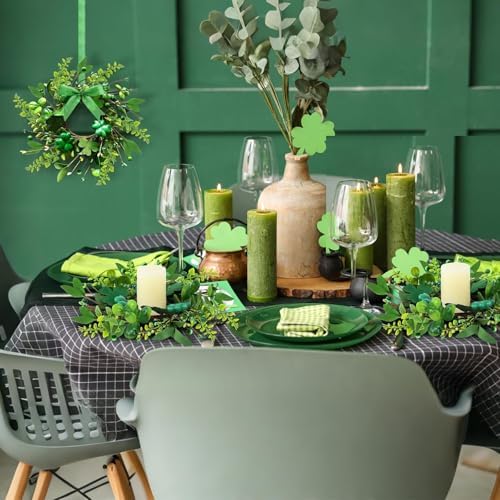 Pillar Candle Ring Wreaths Mini Purple Lavender Table Centerpieces Wreath 9 Inch Wreath for Cabinets Artificial Farmhouse Lavender Wreaths for Front Door Porch Wall Window (6, St.Patrick-1) - Image 4