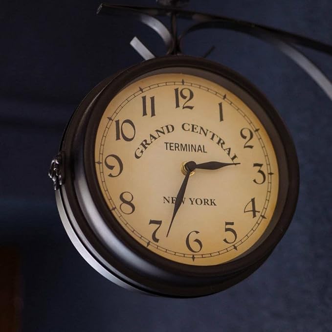 Vintage Double Sided Industrial Wall Clock for Outdoor Decorative Art Antique Decor Office Kitchen Silent 360 Degree Rotate