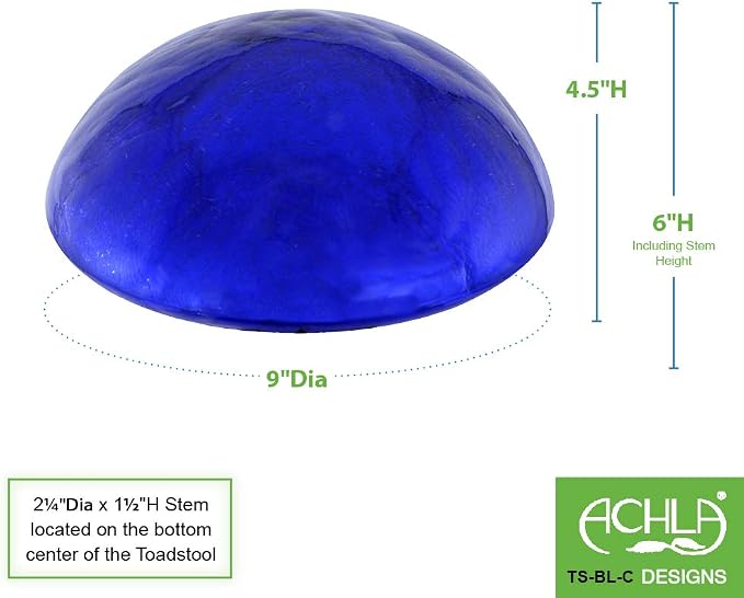 Achla Designs Glass Toadstool Mushroom Gazing Ball, Blue