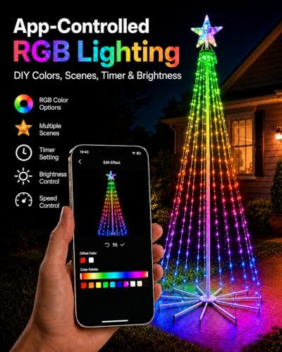 8FT Smart Outdoor Christmas Tree Lights, 340 LED RGB Light Show - Image 2