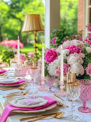 Pink Glass Candlestick Holders, Taper Candle Holders, Set of 6 - Image 4
