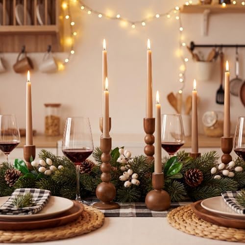 Tanlade 6 Pcs,Brown Wooden Candle Holders for Pillar Candle Stands - Image 6