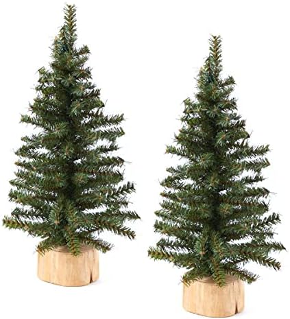 Pack of 2 Small Artificial Canadian Pine Christmas Trees by Factory Direct Craft - Mini 15 inch Pine Trees with Wood Bases - Add to Holiday Décor and Decorations in Home or Office by FactoryDirectCraft