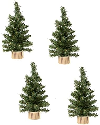 Pack of 4 Small Artificial Canadian Pine Christmas Trees by Factory Direct Craft - Mini 8 inch Pine Trees with Wood Bases - Add to Holiday Décor and Decorations in Home or Office by FactoryDirectCraft