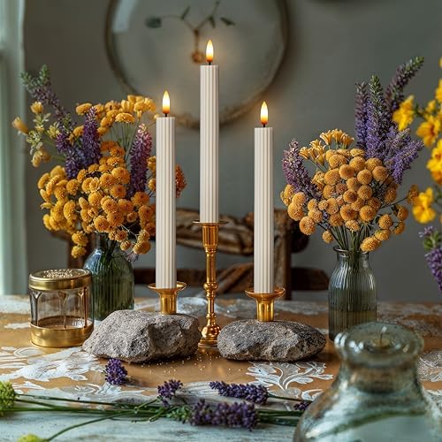 12 Pack, 10" LED Flameless Real Wax Cream Beige Fluted Ribbed Grooved Taper Candles, Remote & 24h Timer Memory, On/Off Button, Dimmable, Flicker Mode, Battery Operated, Wedding - Image 5