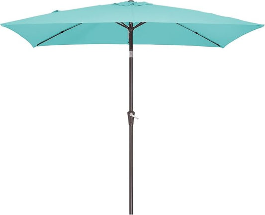 JEAREY 6.5x10 ft Rectangular Patio Umbrellas Outdoor Market Umbrella with Push Button Tilt and Crank, T-Blue