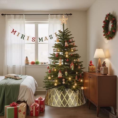 Lanpn Metal Christmas Tree Collar 36 inch, Christmas Tree Ring Collar for Large L Xmas Stand Cover Real Artificial Trees Indoor Outdoor Decoration (Gold, Diamond) - Image 5