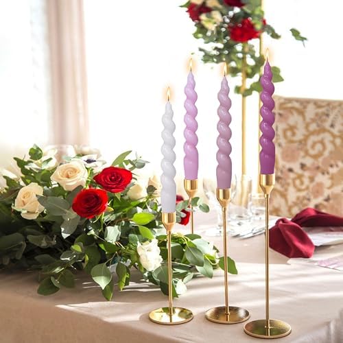 Smokeless Spiral Taper Candles Gradient Purple 7.5 Inch Short Twisted Candles Handmade Unscented Dinner Candle Set for Home Decor - Image 2