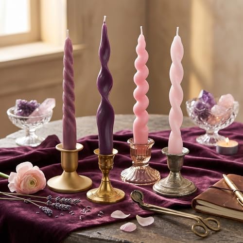 Nuanchu 4 Pcs Twisted Taper Candles,7.87 Inch,Pure,Purple by Nuanchu