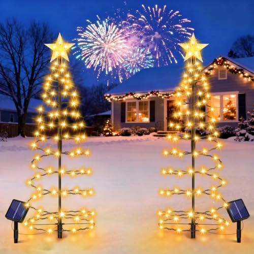 24" Spiral Solar Christmas Tree Outdoor Decorations 2 Pack by AOUNQ