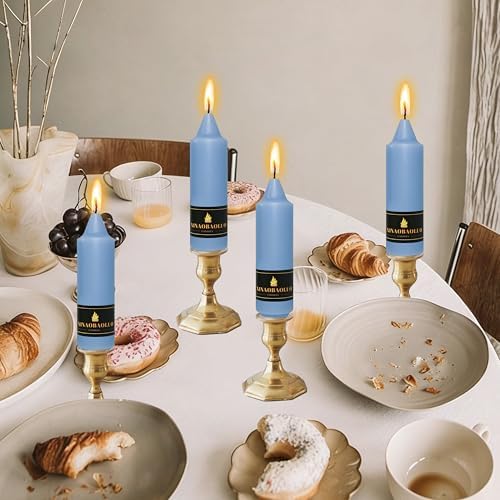 5 inch Short Taper Candle 4 Pack Handmade Dusty Blue Candles Unscented Pastel Candlesticks for Holiday Wedding Dinner Party Seasonal Celebration Birthday Home Decoration - Image 5