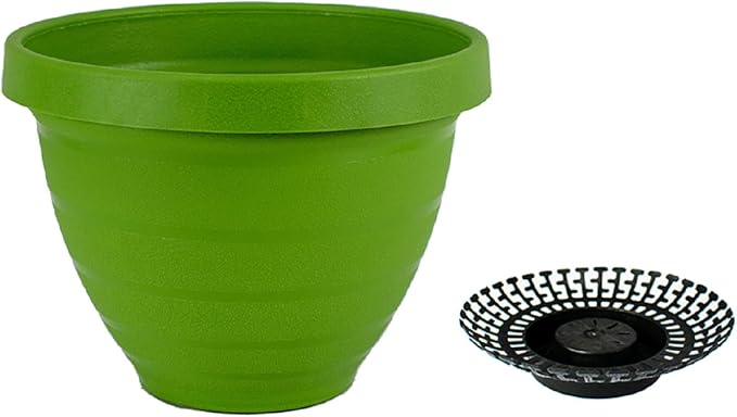 The HC Companies Rings Flower Planter - Self Watering Plant Pots for Herbs & More - Round Lightweight Outdoor & Indoor Planter (16" Green, Pack of 1)
