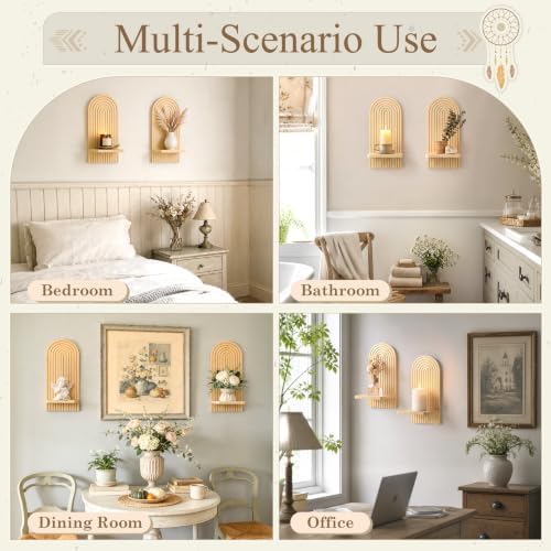 VIS'V Wall Mount Candle Sconces, Wooden Candle Holder Decor, Natural, 2 Pcs - Image 6