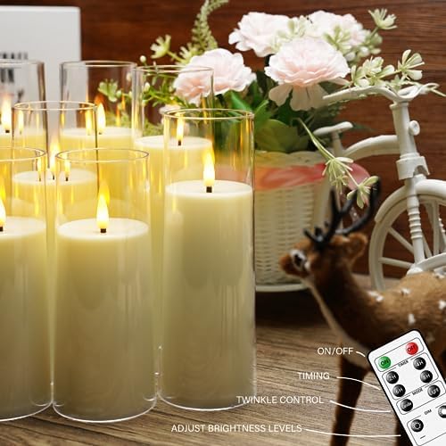kakoya Flickering Flameless Candles Battery Operated with Remote and 2/4/6/8 H Timer Plexiglass Led Pillar Candles Pack of 9(D 2.3"xH 5.5"6.5"7.5")with Realistic 3D Wick Candles for Home Decor(Ivory) - Image 6