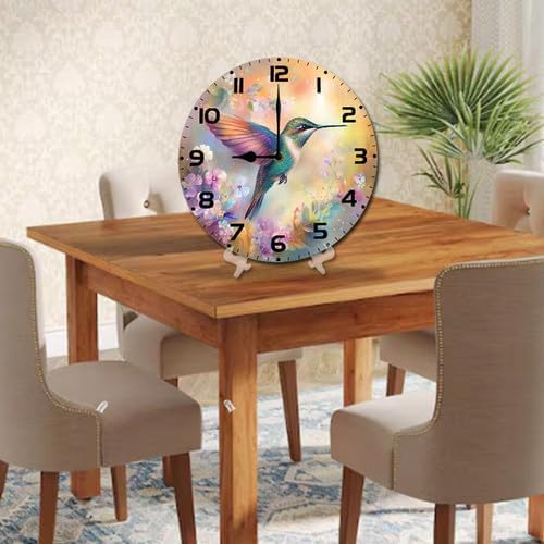 Birds Hummingbird Flower Wooden Silent Non-Ticking 10 Inch Round Clocks Battery Operated Analog for Living Room Kitchen Bedroom Bathroom Office Home School Decor